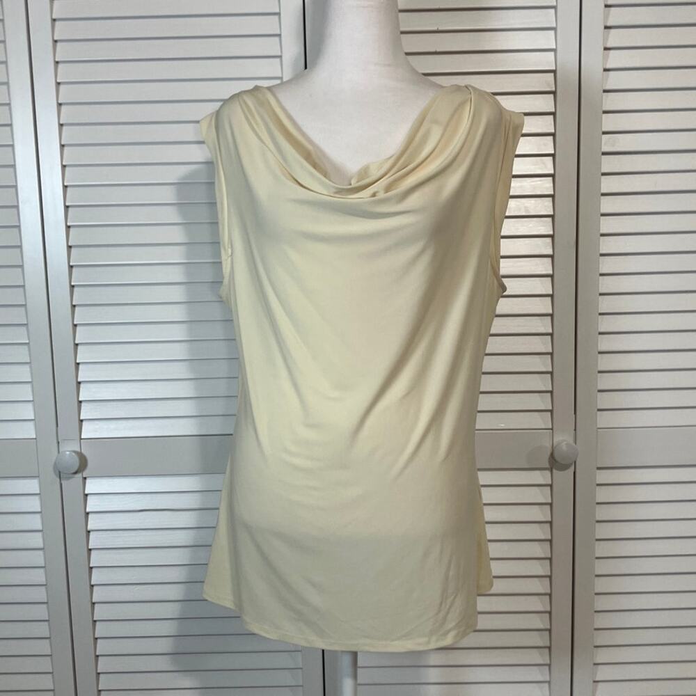 NWT DKNY Ivory Cowl Neck Sleeveless Minimalist Blouse Women XL